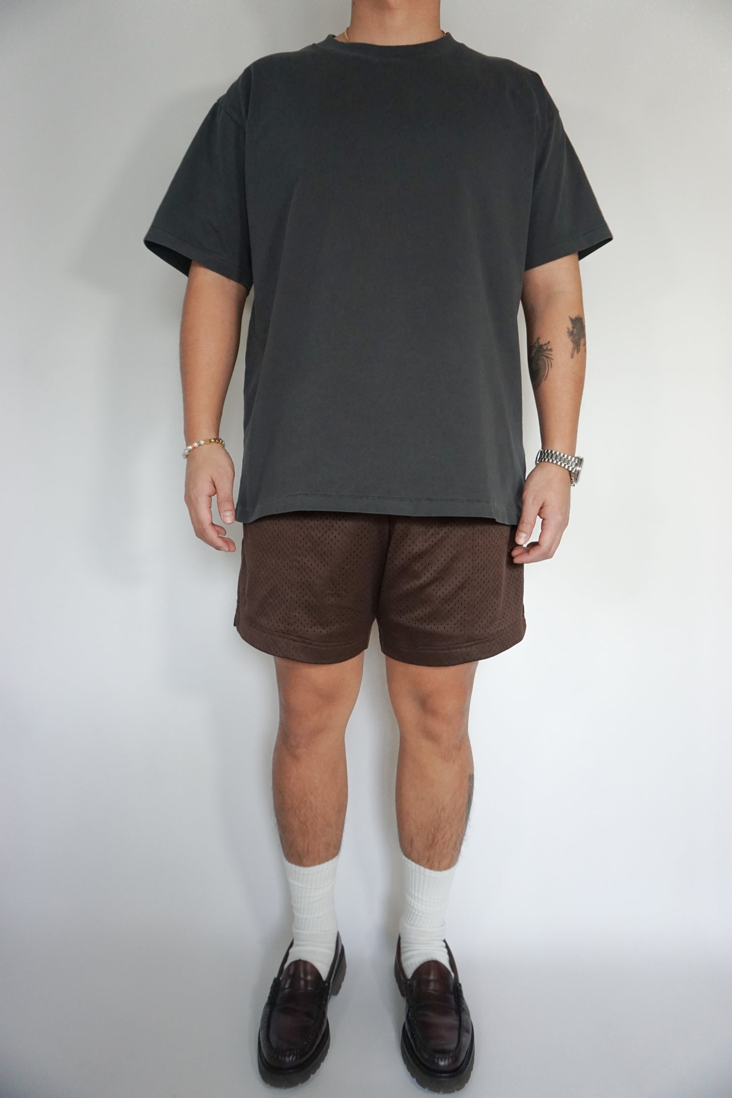 Chocolate Pleated Mesh Shorts