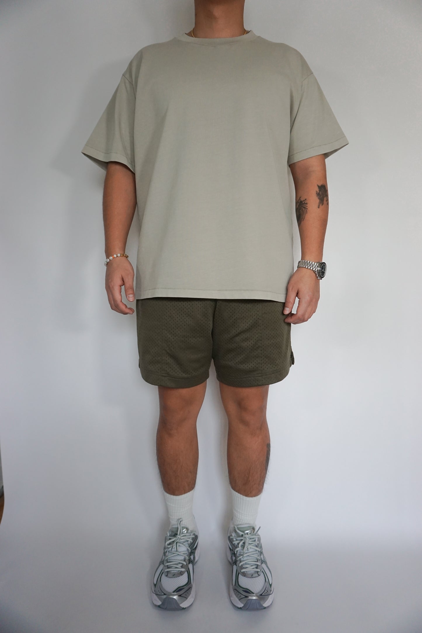 Olive Pleated Mesh Shorts