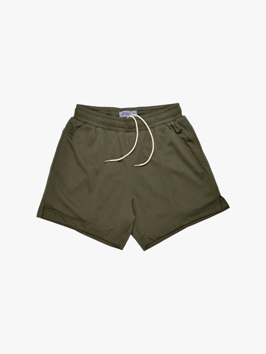 Olive Pleated Mesh Shorts